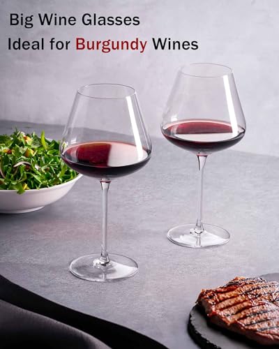 Set of 4 Hand-Blown 21 oz Crystal Burgundy Wine Glasses - Lead-Free