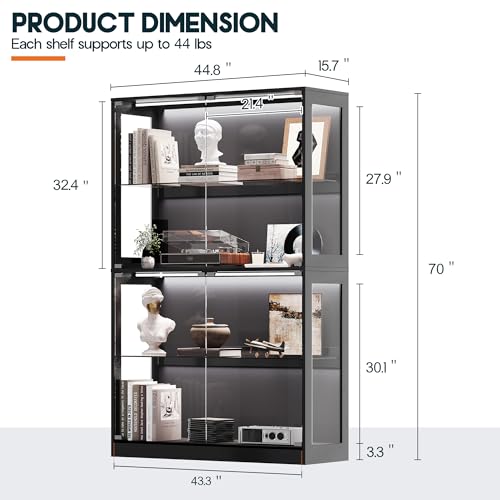 45-Inch RGB Glass Display Cabinet with 4-Tier Adjustable Shelves