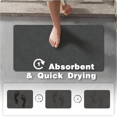 TYUU Non-Slip Thin Bath Mat Quick Drying Absorbent Bathroom Rug 16x24 Dark Grey