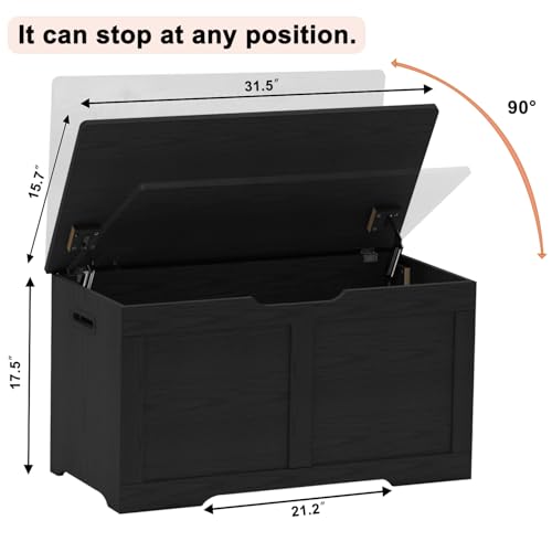 31.5-Inch Wooden Storage Bench with Safety Hinges, Large Lift-Top Toy Chest