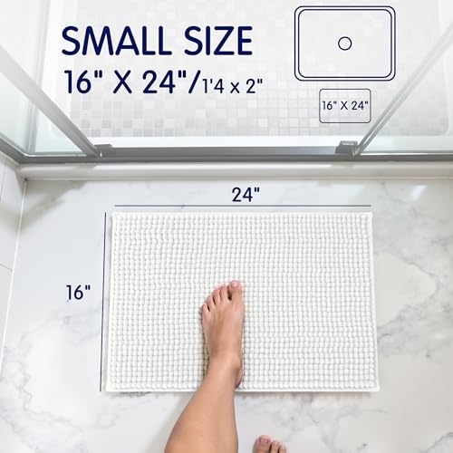 SUBRTEX Chenille Bath Rug Soft Absorbent Non-Slip White 18x24