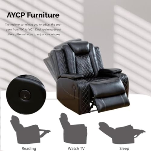 Power Recliner Sofa Set with LED Lights, Wireless Charger & Storage Console