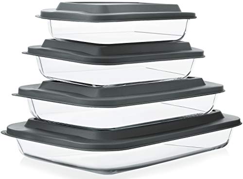 8-Piece Deep Glass Baking Dish Set with Lids - Rectangular Casserole Pans