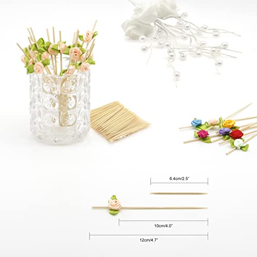 Minisland MSL222 Pink Rose Bamboo Cocktail Picks 100 Pack - Decorative Food & Drink Garnishes