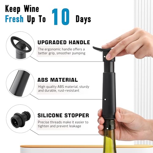 OWO Wine Vacuum Pump Set with 1 Pump & 4 Silicone Stoppers - Keeps Wine Fresh Longer