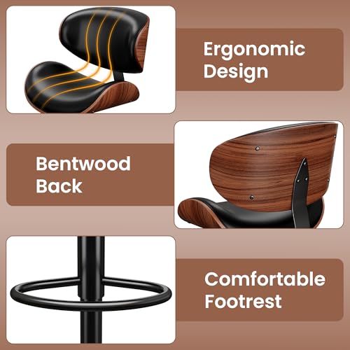 Adjustable Swivel Bar Stools Set of 2, PU Leather Counter Height Chairs