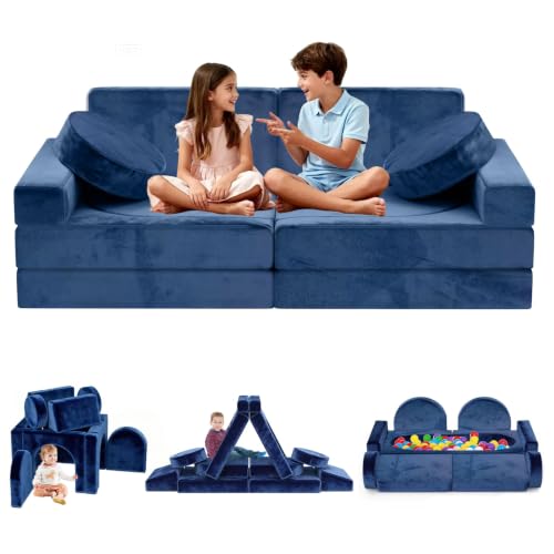 12-Piece Modular Kids Play Couch, Convertible Foam Toddler Sectional Sofa
