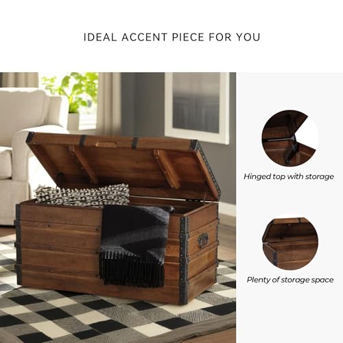 Rustic Wood Storage Trunk Coffee Table with Hinged Lid