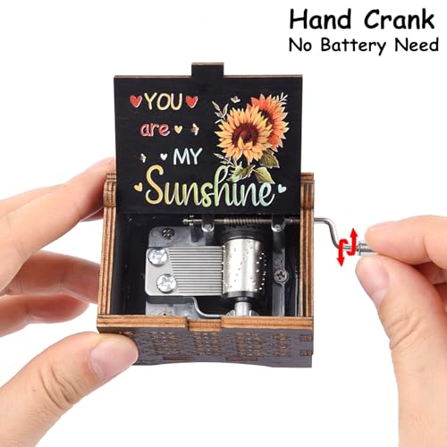 You Are My Sunshine Wooden Hand Crank Music Box - Vintage Engraved Keepsake