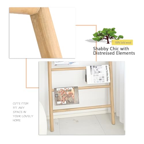 FUIN Rustic Wooden Blanket Ladder - 38in Wide, 6.4ft Tall, Knock Down Design