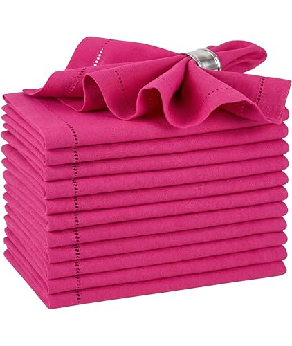 18x18 Inch Cotton Cloth Napkins - Set of 12 Reusable Hot Pink Table Linens