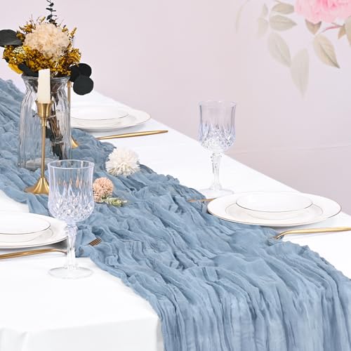 10 Pack Dusty Blue Cheesecloth Table Runners 17 x 108 Inch Boho Gauze Decor