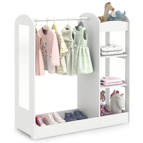 Kids Wooden Dress-Up Storage Armoire with Mirror and Hanging Rack