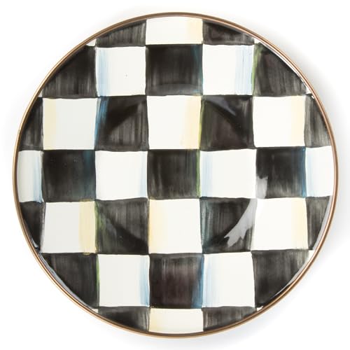 MacKenzie-Childs Enamel Saucer - Courtly Check Black & White Tea Plate, Small Decorative Dish
