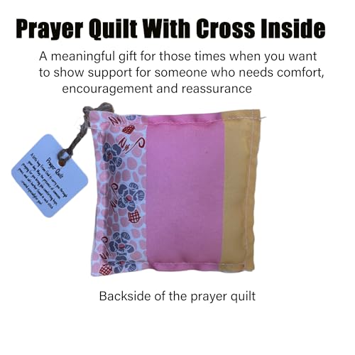 Pocket Prayer Quilt with Cross, 4x4 Inch Scripture Keepsake Gift