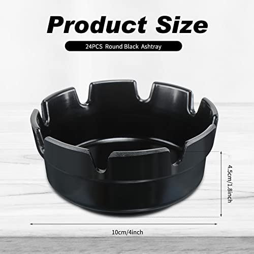 24 Pcs 4-Inch Round Black Ashtrays, Stackable Windproof Table Ashtray