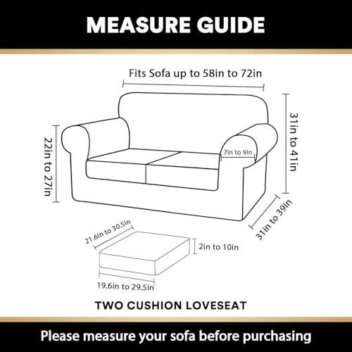 Washable Velvet Loveseat Cover for 2 Cushion Couch, 3 Piece