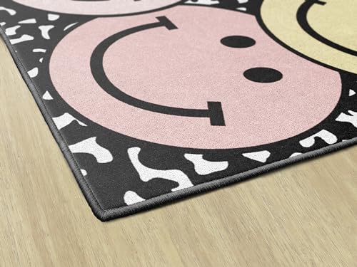 Pastel Rainbow Smiley Face Classroom Area Rug, 7'6" x 12' Kids Play Carpet