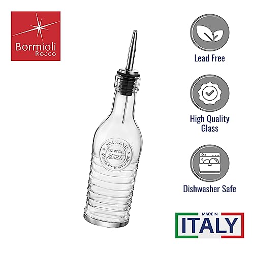 BORMIOLI ROCCO Officina 1825 Olive Oil/Vinegar Glass Bottles Stainless Steel Pouring Spout 268 ml (Pack of 2)