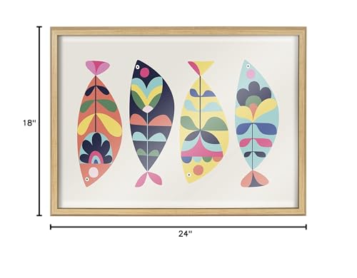 Kate and Laurel Blake MCM Fish Framed Printed Glass Wall Art by Rachel Lee of My Dream Wall, 18 x 24 Natural, Decorative Midcentury Art for Wall
