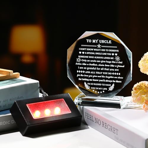Uncle Gifts Crystal Keepsake with LED Base - Colorful Light, From Niece Nephew (Style 2) - Father’s Day Birthday
