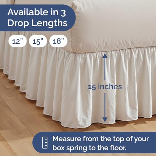 Queen Size Ruffled Bed Skirt - 12 Inch Drop White Microfiber Dust Ruffle