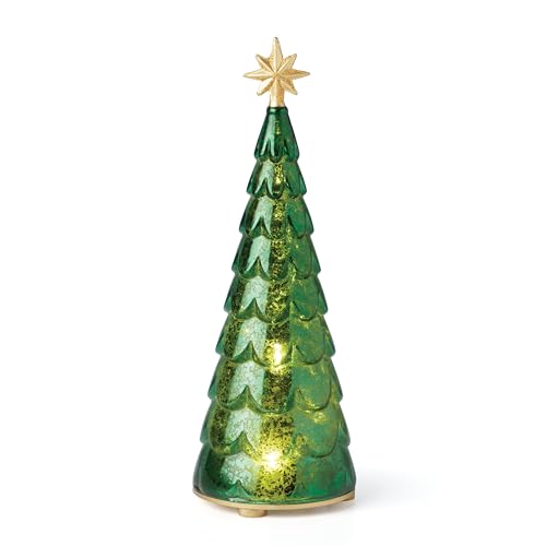 Lit Mercury Glass Christmas Tree Figurine - 9.5 Inch Tabletop Decor