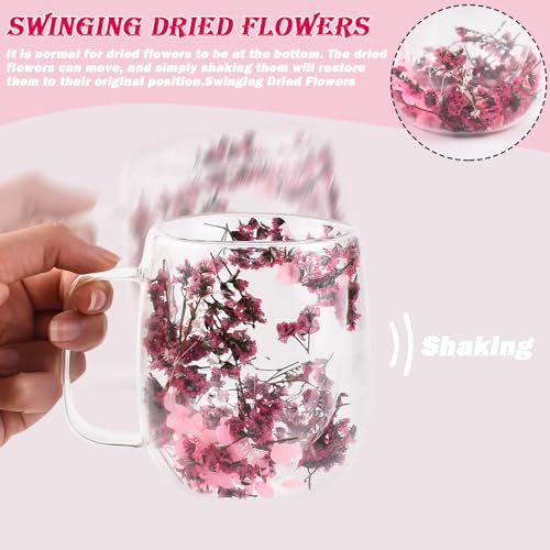 Pink Preserved Flower Double Wall Glass Coffee Mug 13oz - Gift for Women