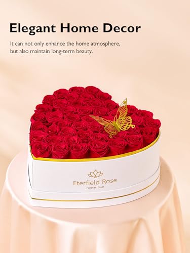 47 Preserved Roses in Heart-Shaped Suede Box, Long-Lasting Forever Flowers