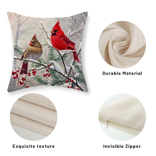GOLIANDA Red Bird 18x18 Inch Christmas Pillow Covers Set of 2 Linen Holiday Decor