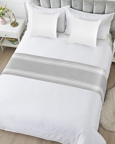 Grey Striped Satin King Size Bed Runner - Modern Luxury Bed Scarf (94x20 In)