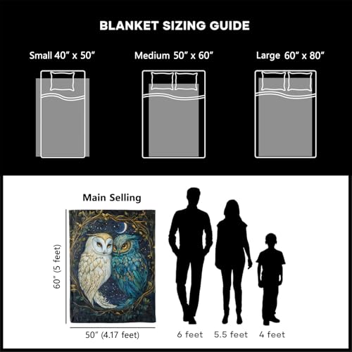 Whimsical Moonlit Owl Blanket 60x80 Inches Cozy Plush Throw for Couch & Bed - Gift for Women, Kids, Adults