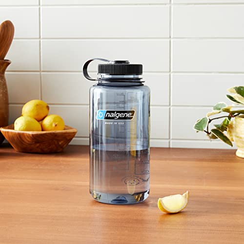 Nalgene 32 oz Wide Mouth Water Bottle Gray with Black Lid Leak Proof
