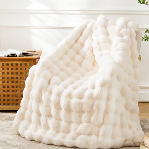 BENVWE Faux Fur Throw Blanket - Cozy 3D Bubble Soft Couch Blanket (51" x 63")