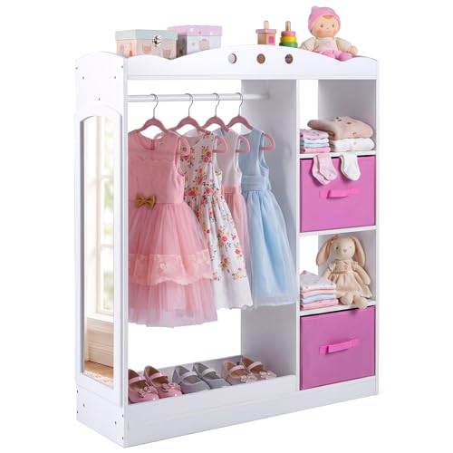 Kids Dress Up Storage Wardrobe with Full Length Mirror and Hanging Rack