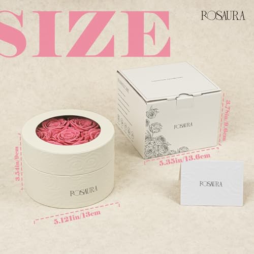 Preserved Roses Gift Box, 7 Real Pink Eternal Roses in Round Case