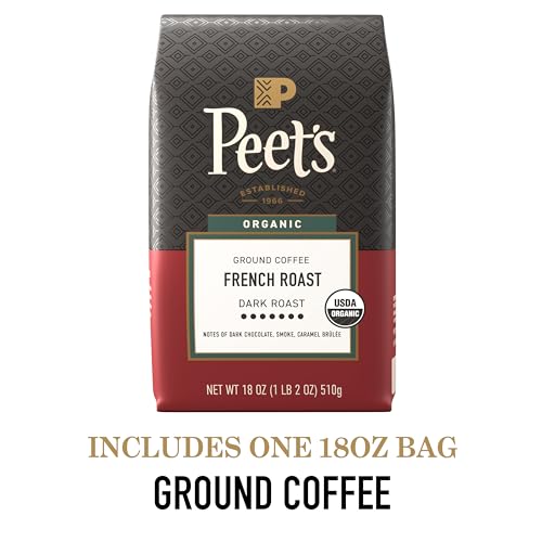 Peet's Organic French Roast Ground Coffee, Dark Roast, 18 Oz