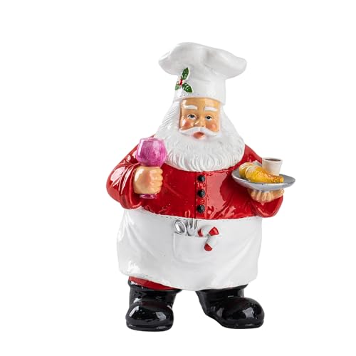 Chef Santa Claus Tabletop Figurine - Resin Christmas Decor with Wine & Bread