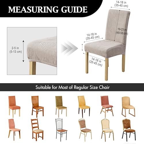 Waterproof Dining Chair Cover Set of 4 - Stretch Slipcovers with Leaf Jacquard, Warm Grey