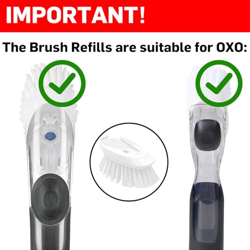 Dish Brush Replacement Heads 4-Pack - Soap Dispensing Refills (White)