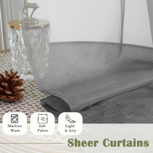 Charcoal Grey Sheer Voile Curtains 84 Inches Long - 2 Panel Set (40" x 84")