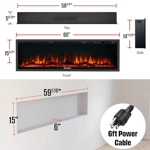 Westinghouse 60 Inch Electric Fireplace Heater Wall Mount Recessed