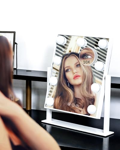 White Lighted Makeup Mirror with 9 LED Bulbs, 14.1"L x 11.8"W Vanity Mirror with Touch Control