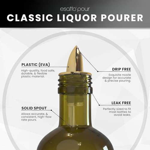Esatto Gold Plastic Bottle Pourers 12 Pack - High-Speed Liquor & Syrup Spouts