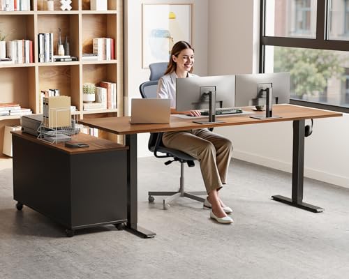 55" L-Shaped Electric Standing Desk with Mobile File Cabinet Storage