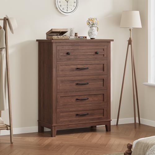 5-Drawer Vertical Dresser, Tall Wooden Storage Chest for Bedroom