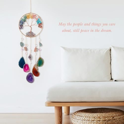 Tree of Life Dream Catcher with Healing Agate Stones Wall Decor