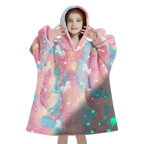 Glow in the Dark Unicorn Oversized Wearable Blanket Hoodie for Kids