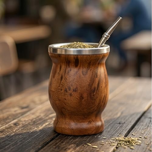 BALIBETOV 8 oz Dark Wood Yerba Mate Cup + Bombilla Set – Insulated Drinkware