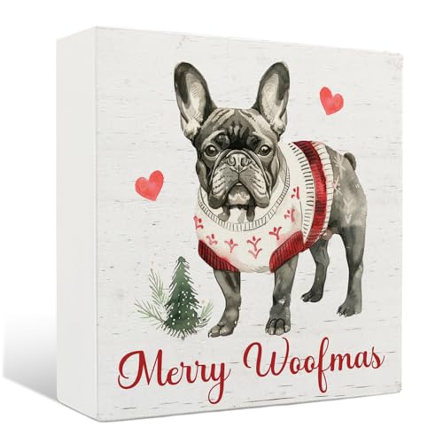 Nrleey French Bulldog Christmas Wooden Sign - Holiday Holiday Decor, Gift, 5x5 Inches